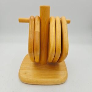 Preferred Stock Wooden Coaster Set with Stand 5 Piece Cork Inset Square Wood